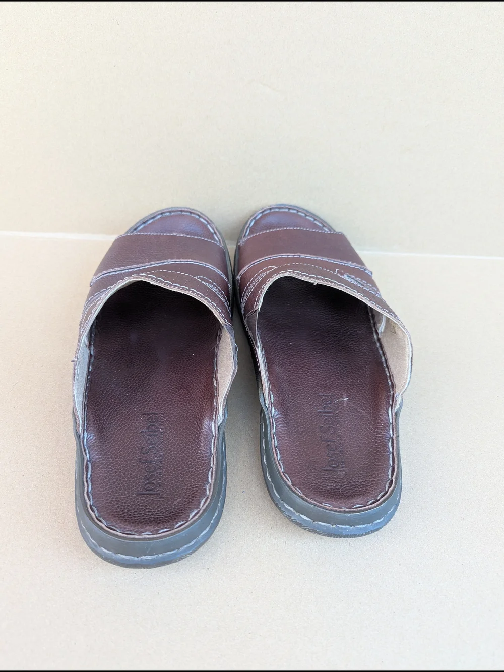 Josef Seibel Logan 21 Men's Leather Slide Sandals Brown EU 45/ US 12 Casual